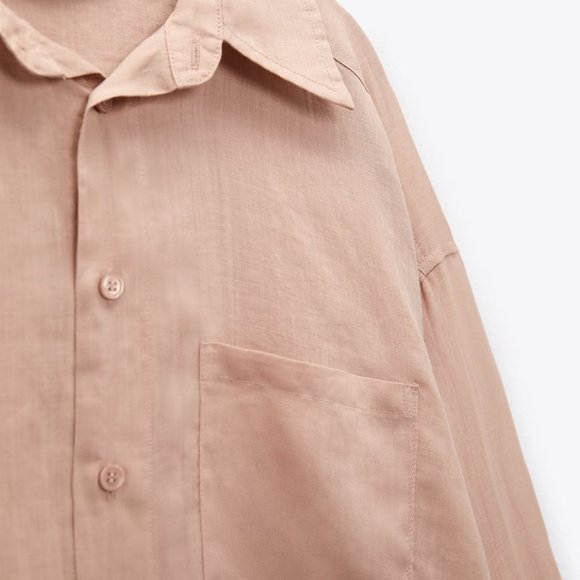 NWT ZARA OVERSIZED RAMIE SHIRT BEIGE-PINK - Picture 6 of 8